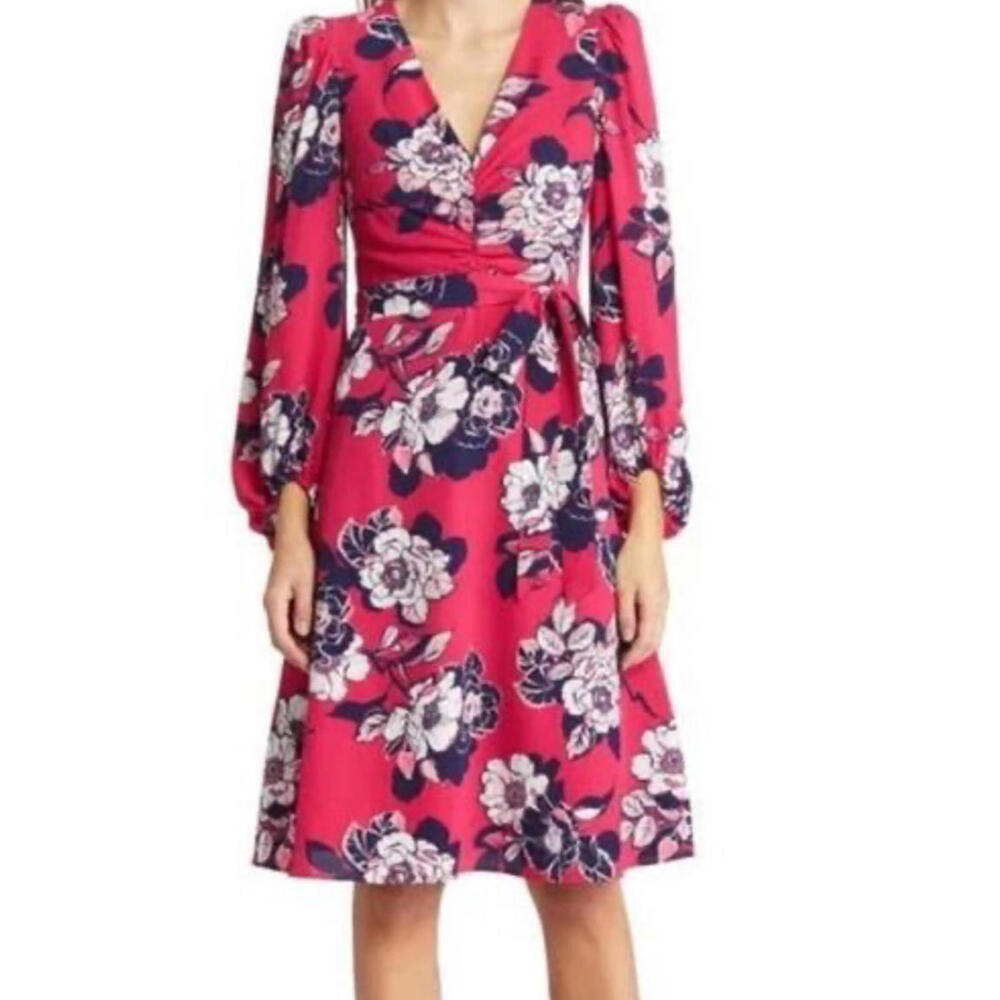 Nordstrom Eliza J  Berry Floral Long Sleeve Dress, Size 4